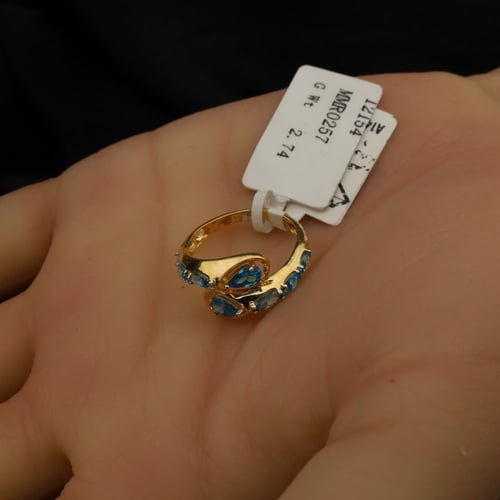 خاتم ذهب تطبيق الماس لون أزرق مقاس 9