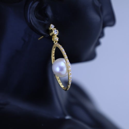 حلق ذهب مزين باللؤلؤ 1583