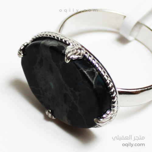خاتم فضه بيضاوي اسود رخامي