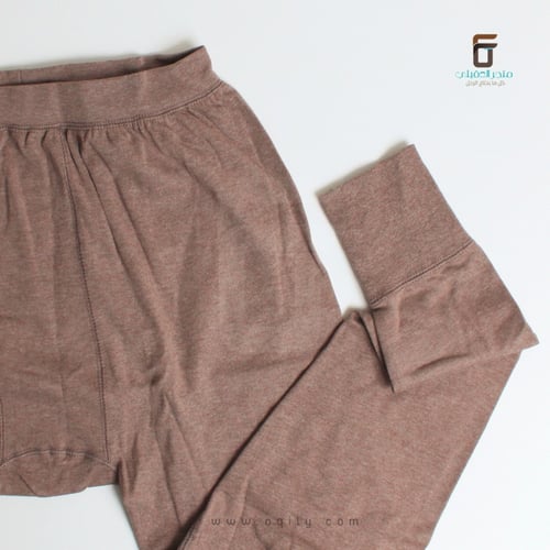 بيجامه نسيج عادي كم طويل-بني غامق