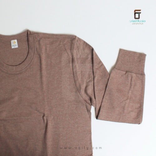 بيجامه نسيج عادي كم طويل-بني غامق