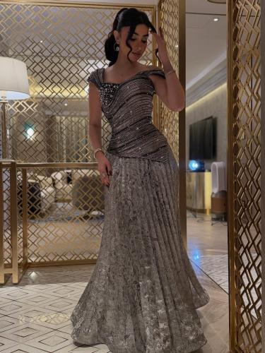فستان سهرة خامه جاكار هندي وتطريز يدوي