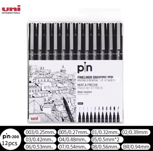 (12) أقلام الرسم الدقيقة من Uni Pin (فنّية، احتراف...