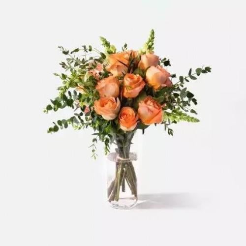 مزهرية جمال البرتقالي 10 حبات مع فازه انيقه
