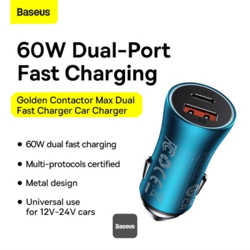 شاحن سيارة بيسوس بقوة 60 واط منفذين USB-C - USB-A
