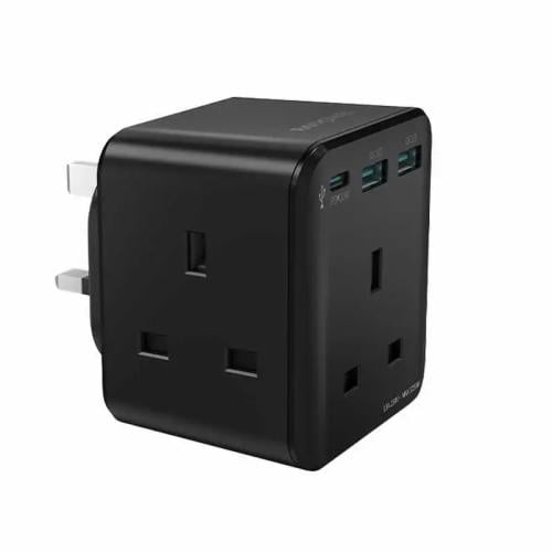 فيش جداري راف باور 3 مداخل طاقة ومنفذين USB ومنفذ...