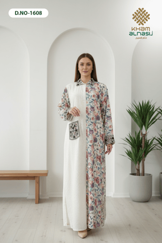 جلابية طويلة بتصميم ثنائي ونقشة زهور
