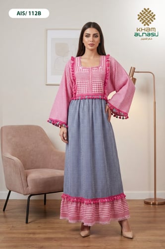 جلابية فلسطيني مودرن - قطن بارد بنقشة الكروهات وتط...