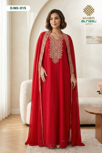 جلابية شيفون وطني مع كاب مطرز