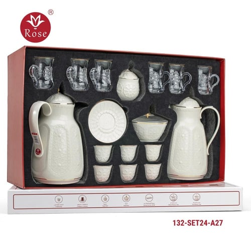 طقم ضيافة متكامل من روز 24قطعة