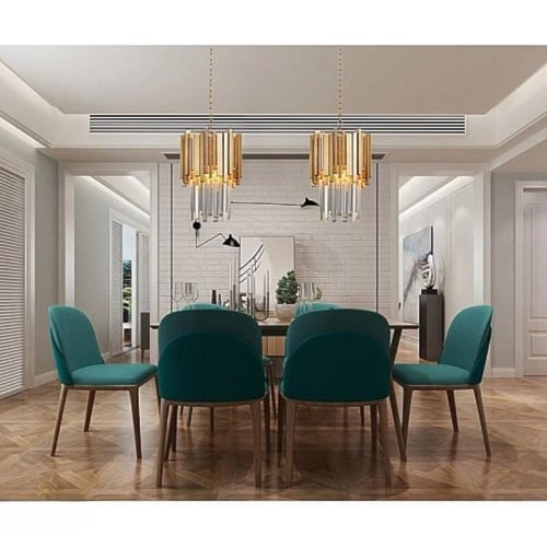 نجف كريستال لون ذهبي بتصميم فاخر وأضاءة متالقة قطر...