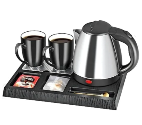 Hotel set with electric kettle with 2 cups and bas...