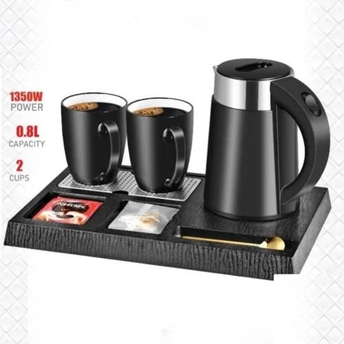 Hotel set with electric kettle with 2 cups and bas...