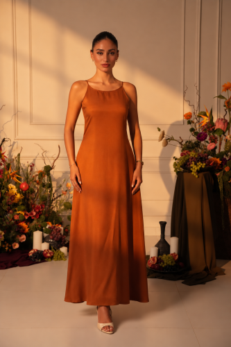 Burnt Amber Silk Dress