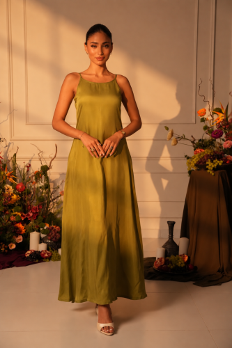 Olive Silk Dress