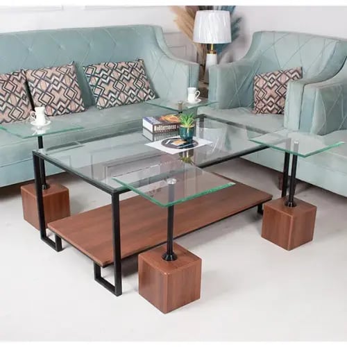 طقم طاولة سطح زجاج مع 4 طاولات خدمة – تصميم عصري ش...