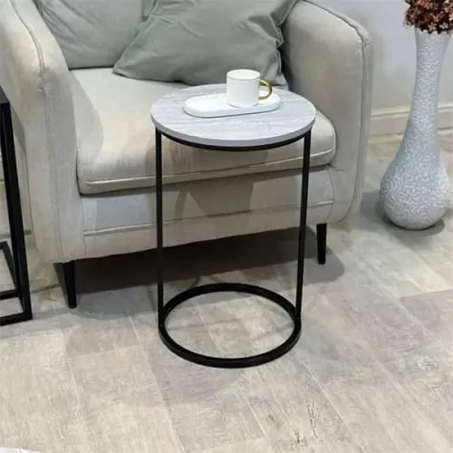 طاولة خدمة سطح بديل رخام بقاعدة حديد أسود