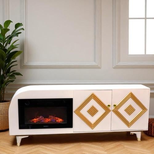 طاولة بلازما مع دفاية ديكور خشب ذهبي رجل بلاستيك م...