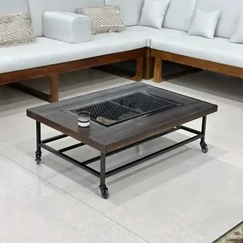 منقل شوي أرضي حديد وخشب 120 سم | منقل نار للرحلات...