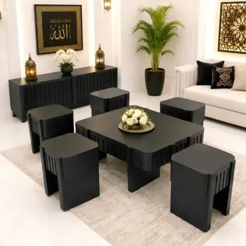 طقم طاولات خدمة مودرن 7 قطع مع طاولة تلفزيون بالأو...