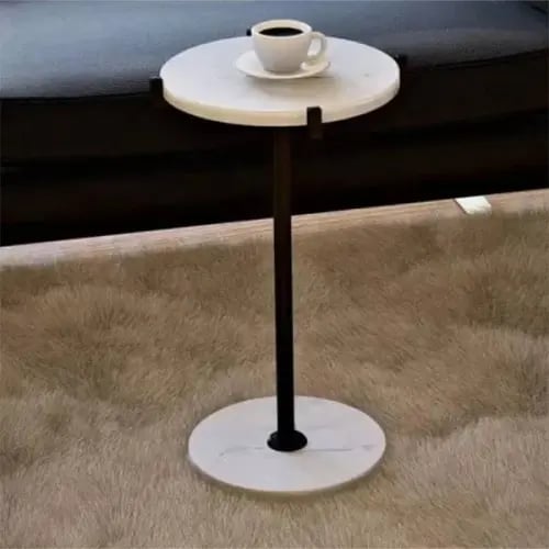 طاولة خدمة دائرية رخام بعمود حديد أسود