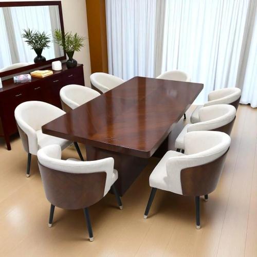 طقم طاولة طعام 8_10 كرسي لون بني قشرة جوز