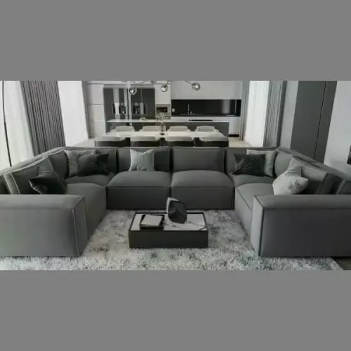 طقم كنبة فاخر حرف U رمادي غامق – تصميم عصري مريح ل...