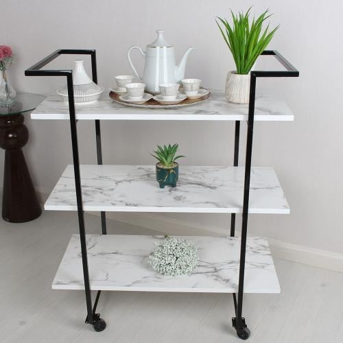 عربة تقديم لون ابيض قاعده حديد