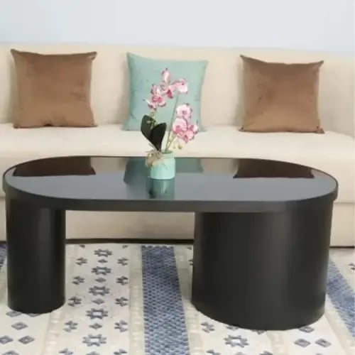 طاولة تقديم بيضاوي قاعدة حديد لون اسود سطح زجاج اس...