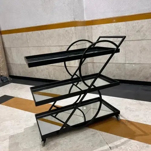 عربة تقديم عصرية بثلاثة ادوار وهيكل معدني اسود مع...