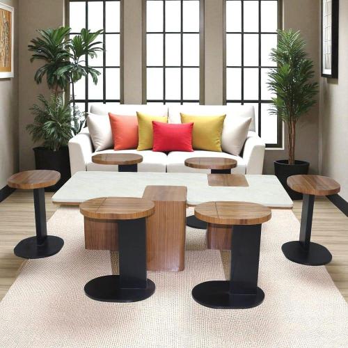 طقم طاولة 8 قطعه بديل رخام وخشب قشرة