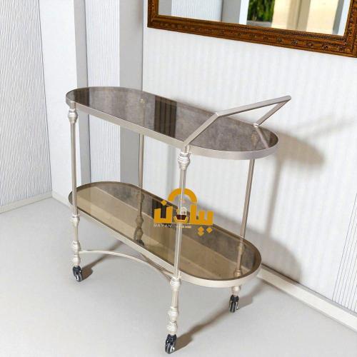 عربية ضيافة ديكور لون شمباني (فرن) زجاج بني