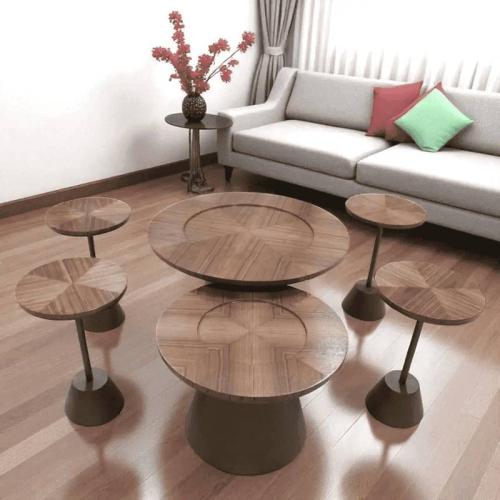 طقم طاولتين مع 4 خدمة لون قاعدة معدن لون نحاسبي سط...