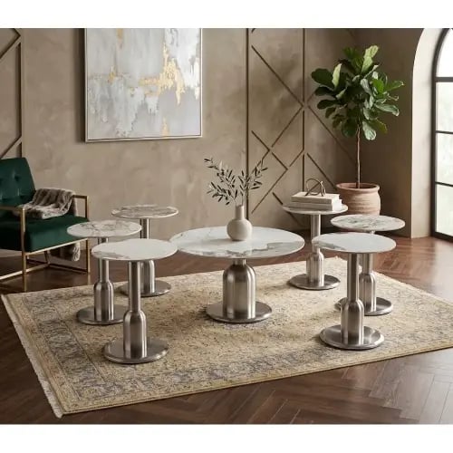 طقم شاي سيراميك دائري 1+6 B-1047 SILVER
