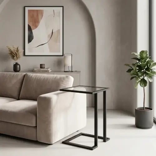 طاولة خدمة حديد أسود بسطح زجاج مرايا
