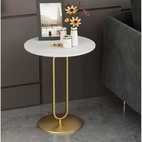 طاولة خدمة لون ذهبي قاعدة معدن سطح رخام ابيض