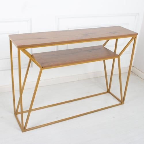 طاولة مدخل دورين لون ذهبي سطح خشب بني