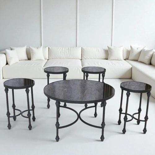 طقم طاولة دائري ديكور فخم لوس اسود كامل سطح زجاج