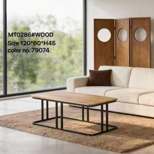 طاولة خدمة خشبية ذات سطح خشبي وقاعدة حديدية