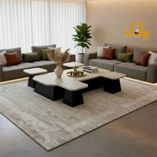 طقم طاولات قهوة وخدمة بتصميم مودرن وقواعد خشبية –...