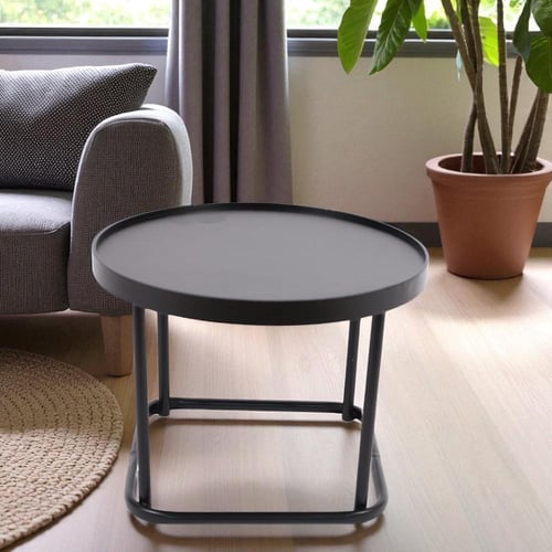 طاولة خدمة ارضي دائرية معدن كامل لون اسود مطفي