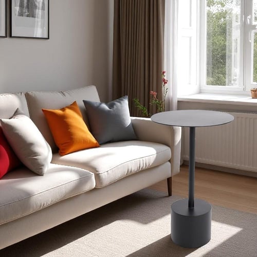 طاولة خدمة قاعدة دائرية حديد لون أسود وسطح حديد أس...