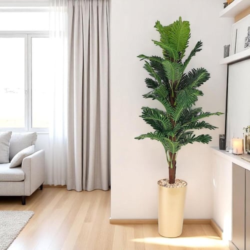 شجر صناعي بمركن لون ذهبي