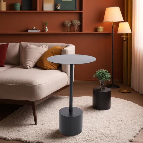 طاولة خدمة قاعدة دائرية حديد لون أسود وسطح حديد أس...