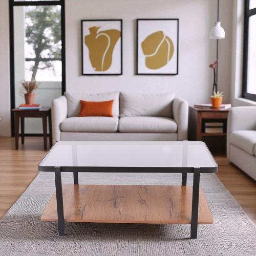 طاولة تقديم قاعدة معدن لون اسود مطفي دورين تحت خشب...