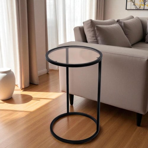 طاولة خدمة قاعدة حديد لون أسود وسطح زجاج لون بني ش...