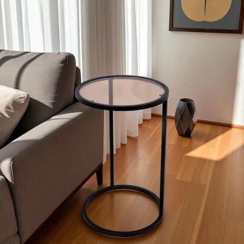 طاولة خدمة قاعدة حديد لون أسود وسطح زجاج لون بني ش...