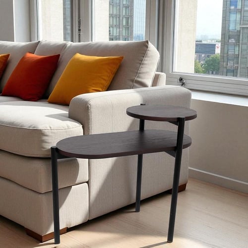 طاولة خدمة دورين قواعد حديد لون أسود وسطح خشب شكل...