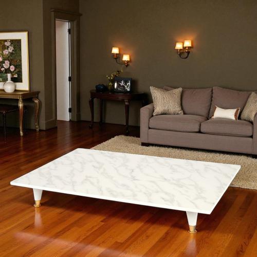 طاولة تقديم ارضية لون ابيض رخامي خشب