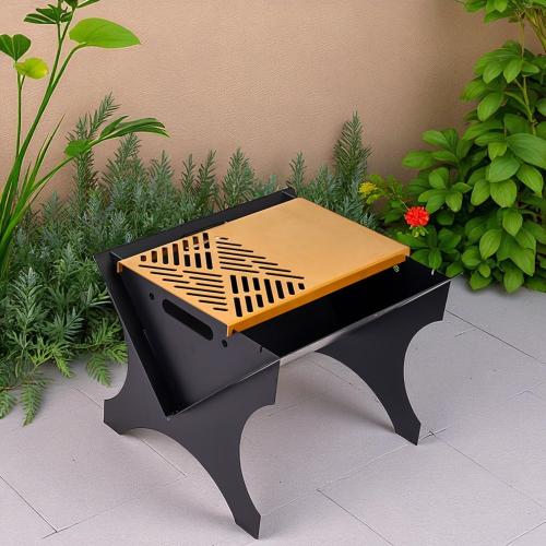 منقل شوي ارضي قابل للتسفيط قاعدة حديد لون أسود وسط...